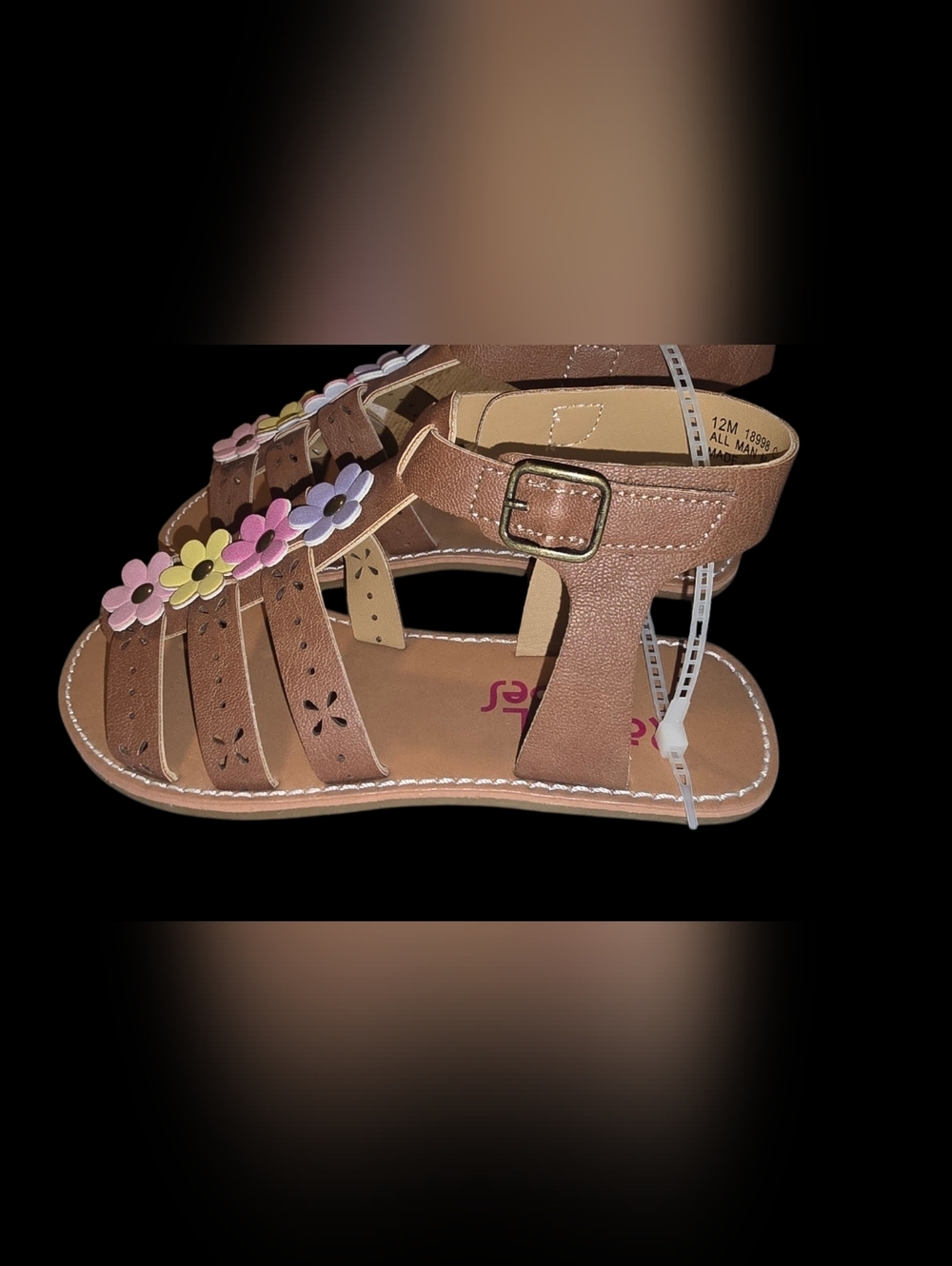 New Girl's Brown Floral-Detail Sandals Size 12 - Picture 4 of 4